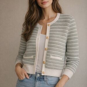 rag & bone Sage and Cream Buttoned Cardigan